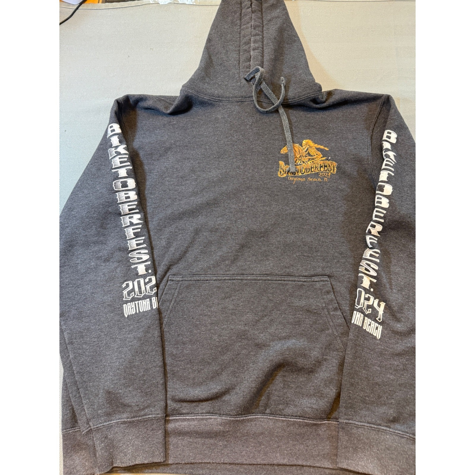 Biketoberfest 2024 Daytona Beach Fl Hoodie Mens Large Gray Skeleton Horse 1677